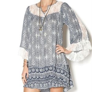 UMGEE Boho Black White Lace Babydoll Tunic Dress
